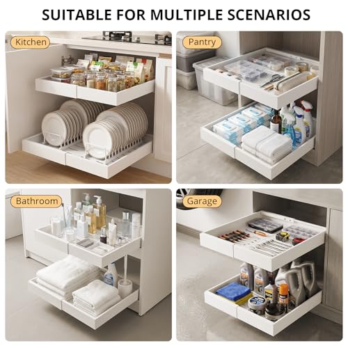 White 4 Pack Pull Out Cabinet Organizers Adjustable Width 12.4-20.27 inches