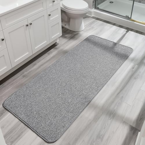 Grey 3'x6' Ultra Thin Non-Slip Bathroom Runner Rug - Quick Dry, Machine Washable