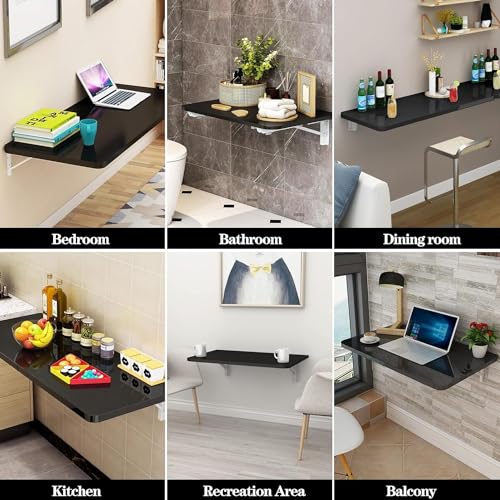 Black Wall Mounted Folding Table - 31.5x19.7 Inches Space-Saving Desk & Dining Surface