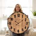 Large Rustic Farmhouse Wall Clock - 30 Inch Antique Wood & Metal Brown Variation