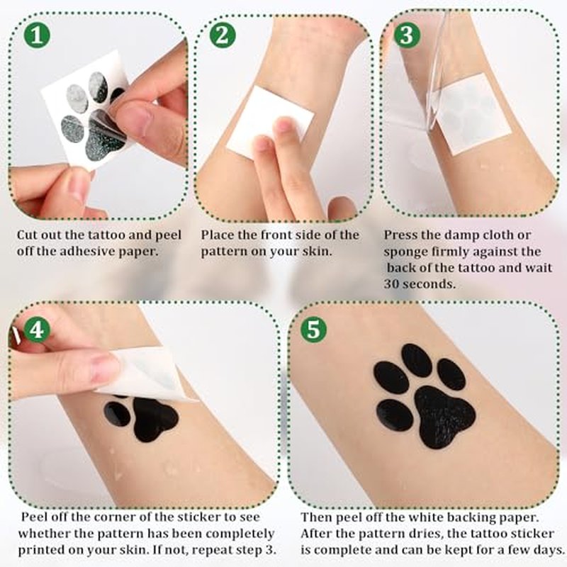 30 sheets 240pcs Dog Paw Glitter Temporary Tattoos, Paw Print Tattoo Face Tattoos Sticker Dog Paw Body Tattoos for Women Girls Face Body Accessories