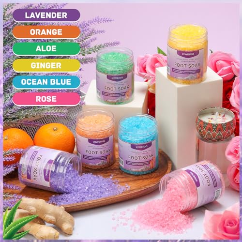 Foot Soak 6 Himalayan Foot Bath Salt Set Orange Lavender Aloe Ocean Blue Himalayan Pink Salt Rose Feet Soak kit with Epsom Salt,Soothe Joint Soreness, Tired Feet, Softens Calluses