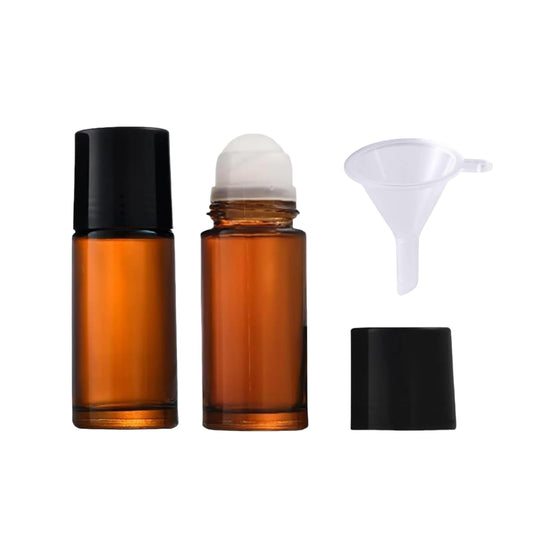 Qintreesify 2Pcs Brown Glass Essential Oil Roller Bottles Refillable Roll on Bottles Empty Deodorant Bottle Containers Rollerball Beauty Personal Care Fragrance Cosmetics Tools (50ML)