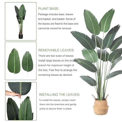 6ft Bird of Paradise Artificial Plant with Woven Basket - Faux Indoor Decor