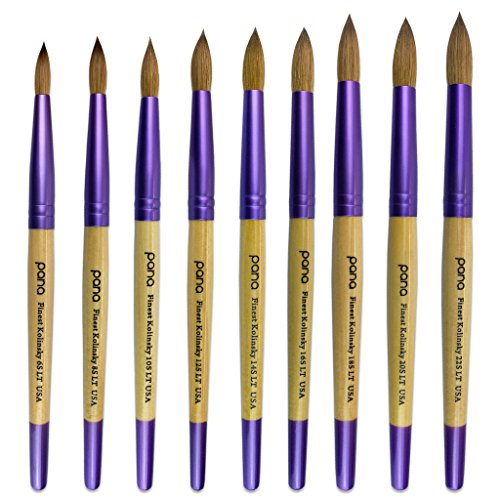 Pana Acrylic Nail Brush Pure Kolinsky Hair Beigh Purple Wood Handle with Purple Ferrule Round Shaped Style (Size # 8)