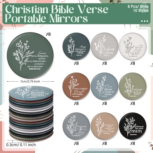 80 Pcs Christian Compact Mirrors for Women Inspirational Bible Verse Scripture Pocket Mirrors Bulk Mini Purse Makeup Mirror for Grandma Pastor's Wife Christmas Thanksgiving Church Party Favor