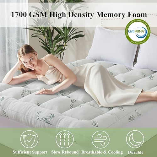 White Queen Size Memory Foam Mattress Topper with Gel Cooling & Support - 3 Inch