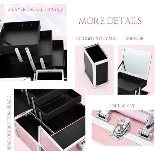 Pink Mermaid Makeup Organizer Case with Mirror & Brush Holder - 11.6"