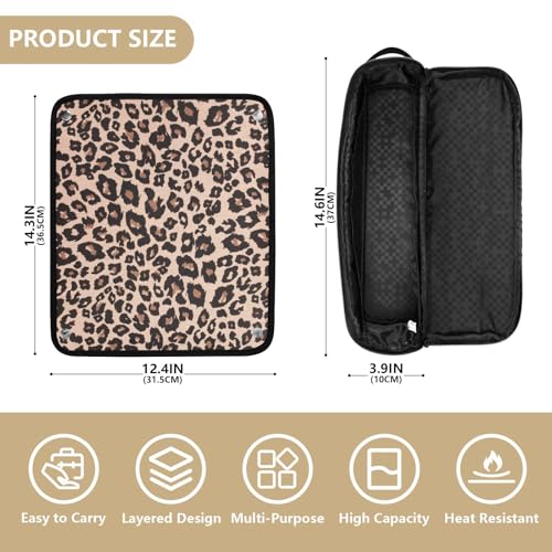 ElliTarr Leopard Print Brown Travel Hair Tools Case with Heat-Resistant Mat, 2-in-1 Curling Iron Organizer