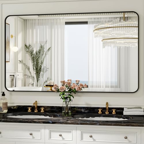 Easly Black Rectangular Bathroom Mirror 48L x 30W Wall-Mounted Vanity Mirror