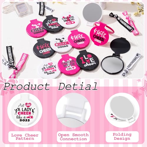 Y1tvei Cheerleading Mirror Hairband Gifts - 96Pcs Black White Pink Compact Mini Folding Pocket Mirrors with Hairbands I Love Cheer Team Accessories Bulk Gifts for Team Cheerleader Cheer Party Favors