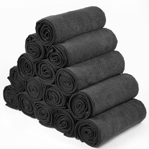 Black Microfiber Salon Towels Bulk 24 Pack 16 x 29 Inches Bleach-Resistant