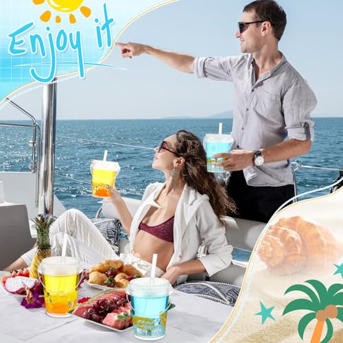 Funnymoom 100 Pack 34 oz Clear Plastic Drink Buckets with Lids & Straws for Events