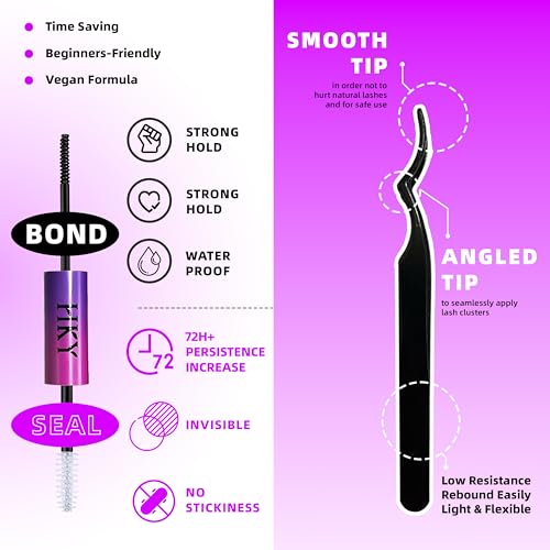 HKY Lash Clusters Kit 8-16mm 30D-40D Wispy Eyelash Clusters Lashes Natural DIY Lash Extension Kit Cluster Eyelash Extensions Kit 280pcs C Curl Individual Lashes Cluster Eyelash (With Tweezers)