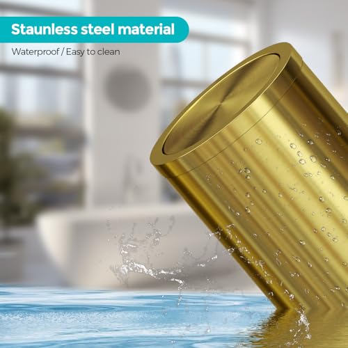 18L Stainless Steel Bathroom Trash Can - Gold Round Waste Bin with Swing Lid - Variation of 18L-Gold