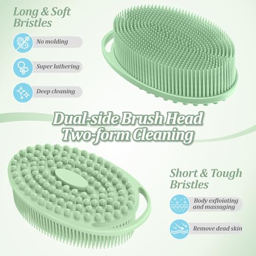 Soft Silicone Body Scrubber 4PCS, 2-in-1 Bath & Shampoo Brush with Dual-Side Usage, Hygienic Silicone Loofah Shower Scrubber for Gentle Exfoliating & Good Lathering(Black/Pink/Green*2)