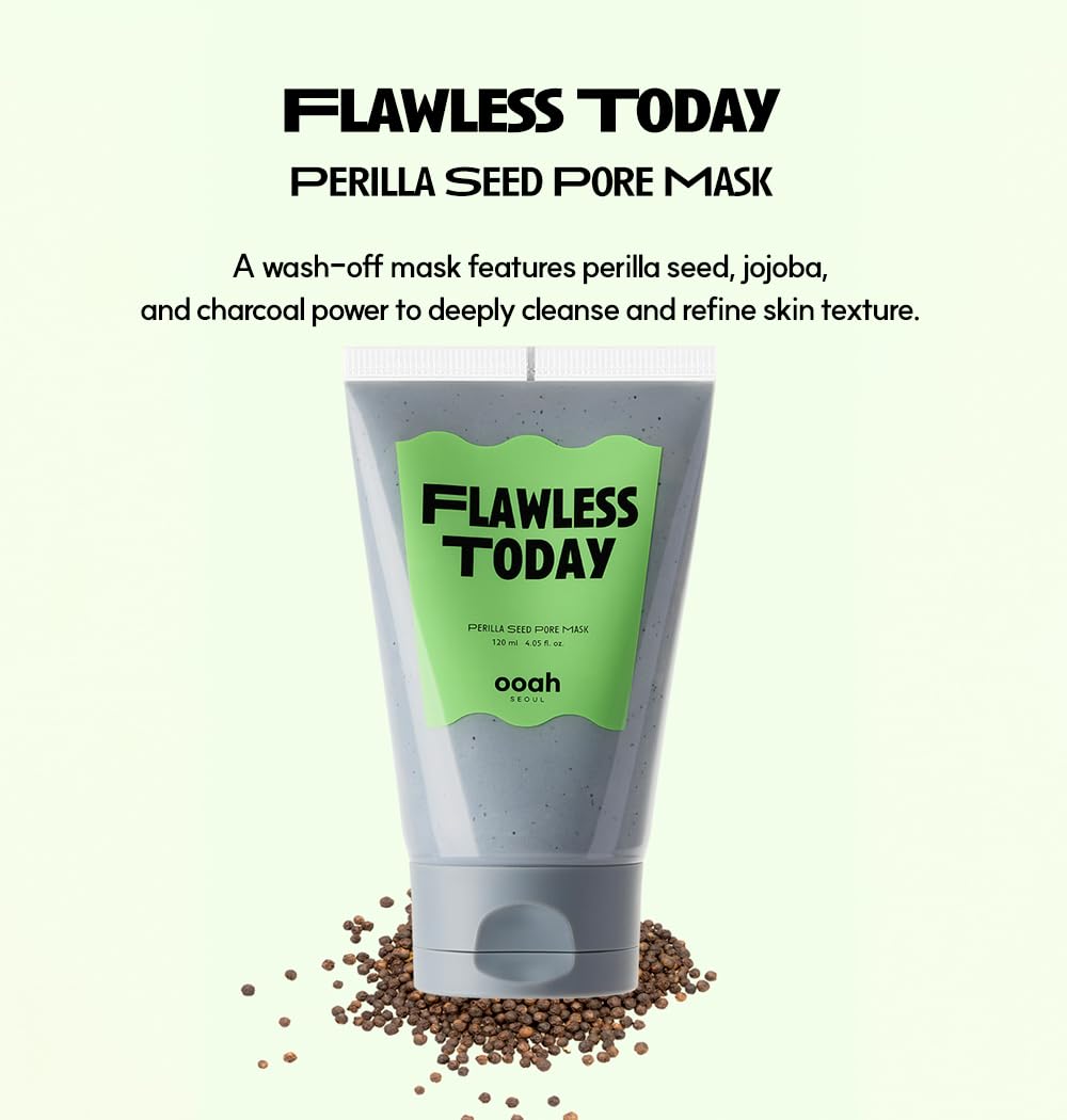 ooah seoul FLAWLESS TODAY Pore Refining Face Mask | Korean Skincare for Oily, Acne-Prone & Textured Skin | Charcoal & Perilla for Pore Tightening | 120ml 4.05fl.oz