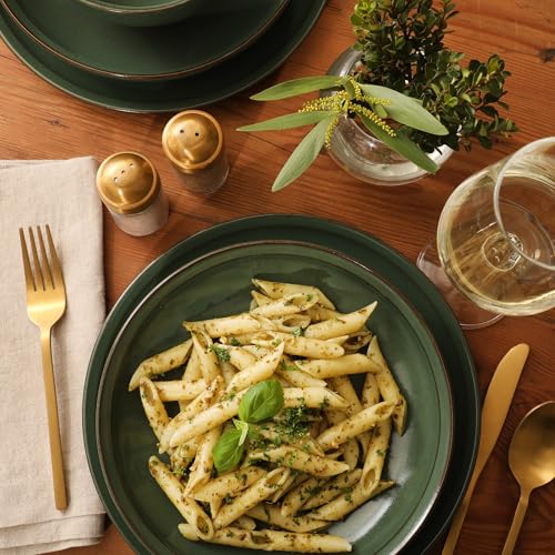 Gibson Elite Beckett Green 16-Piece Stoneware Dinnerware Set for 4 - Matte Reactive Glaze
