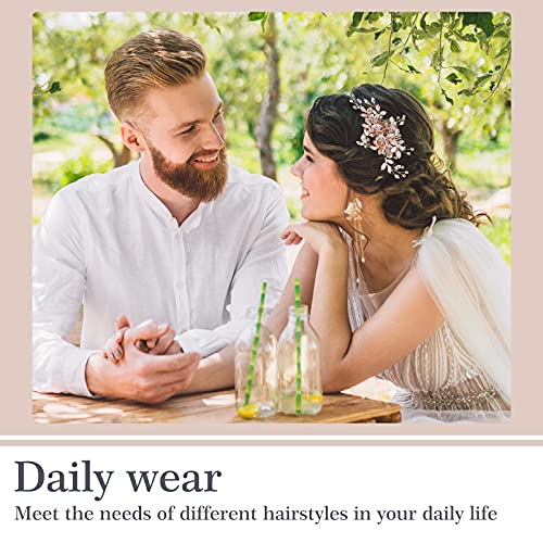 4 Pieces Bridal Rose Gold Hair Accessories Set for Weddings & Bridesmaids