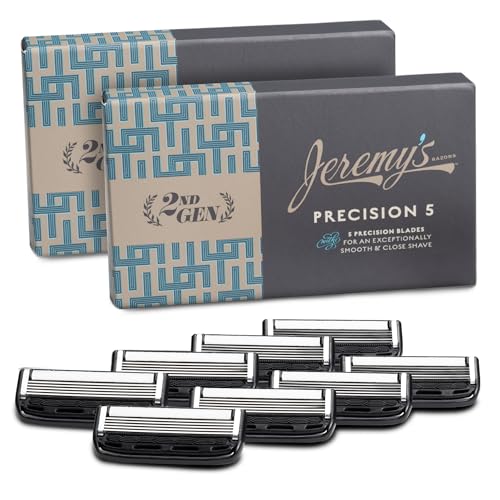 Jeremy's Men's Razor Blade Refills – 8 Compatible Cartridges with Precision Trimmer & Lubricating Strip