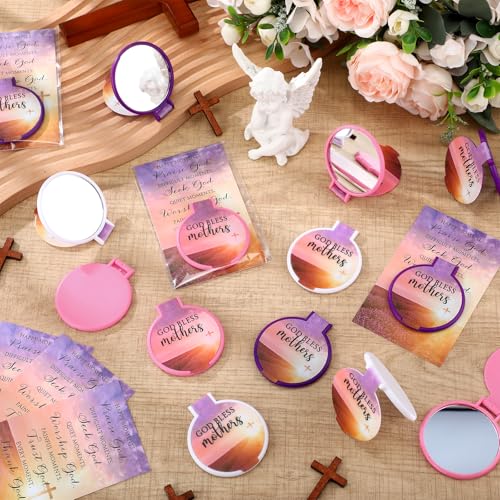 50 Sets Mothers Day Christian Gifts with Lavender Pocket Mirrors & Bible Verse Cards - Light Color