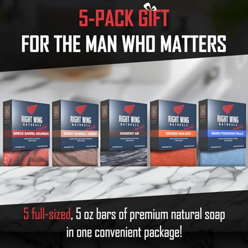 Right Wing Naturals Bar Soap Gift Set for Men | Handcrafted Cold-Pressed | Handmade Organic Soap for Men | Most Popular Flavors | Natural Scented Men¡¯s Bar Soap| Pack of 5 Bars