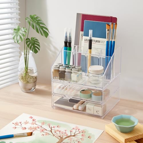 STORi Stackable Desk and Drawer Organizer - Clear 6-Compartment & 2 Wide Drawers - Organizer & Drawer Set