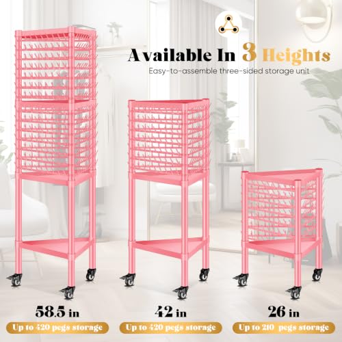 Pink Braiding Hair Rack with 3-Side Design & 420 Pegs - Hair Extension Organizer