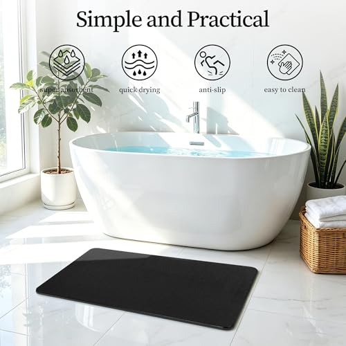 Extra Large Black Stone Bath Mat - 32x20 Inches, Non-Slip Shower Rug with Variation 1