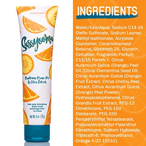 Perfectly Posh - Sassyooma Mild Jelly Exfoliating Body Scrub - Gentle Citrus Body Exfoliator with Fruit Peels and Sweet Citrus Scent - 170grams