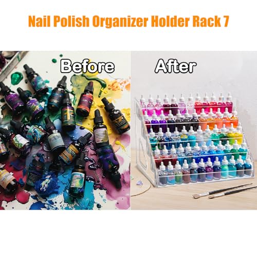 Acrylic Nail Polish Organizer Rack,2 Pcs 7 Tier Nail Polish Holder Stand,Sunglass Organizer, Essential Oils Storage Shelf, Holds Up to 84 Bottles