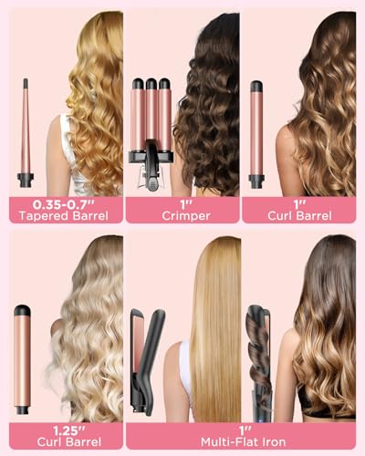 Kinked 5-in-1 Rose Gold Hair Styling Set with Flat Iron and Curling Wands