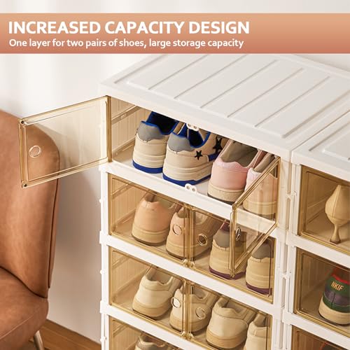 Foldable Shoe Rack Organizer 6 Tiers - White, Holds 12 Pairs, 17.3" Wide