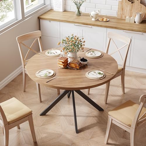 Walnut 47.2 Inch Round Dining Table for 4 - Sturdy Kitchen & Home Use