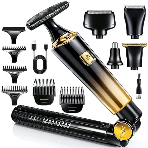 Back Shaver for Men, LED Display 5 in 1 Body Hair Groomers Kits with Rechargeable with Long Handle Waterproof IPX6,Multi-Functional Back Trimmer for Men
