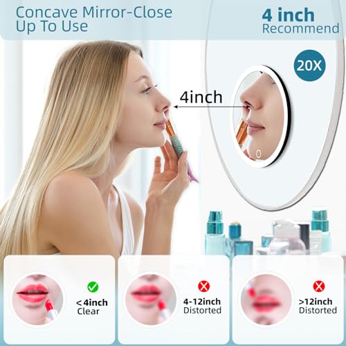 Black 20X Magnifying Makeup Mirror with Lights and Suction Cups - 6 Inch