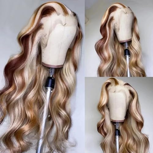 16 Inch Blonde Highlight Lace Front Human Hair Wig with HD Transparent Lace