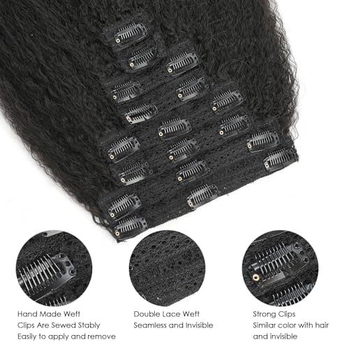 Kinky Straight Clip-In Hair Extensions 24 Inch Natural Black 200G 8pcs - Variation #1B