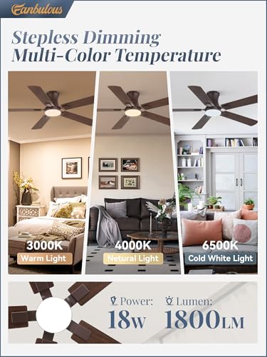 Oil Bronze 52 Inch Ceiling Fan with Light Remote Control & Dimmable Lighting
