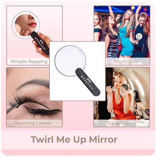 Stylideas Stylpro Twirl Me Up LED Hand Held Compact Makeup Mirror - Lightweight, USB Rechargeable - Rotating Handle Perfect for Selfies - 1 pc