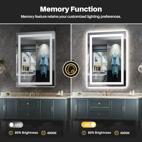 Backlit & Front Lit 24x32 Inch LED Bathroom Mirror - Anti-Fog Wall Vanity with Adjustable Lighting & Memory