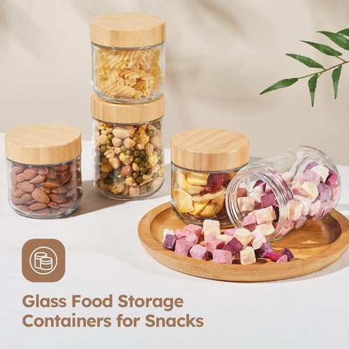 Tecohouse Chia Pudding Jars with lids, 6 Pack 12 OZ Overnight Oats Containers with Bamboo Lids, Mason Glass Cosmetic Jars with Airtight Lids For Salad, Meal Prep, Snacks, Spice, Suger, Yogurt