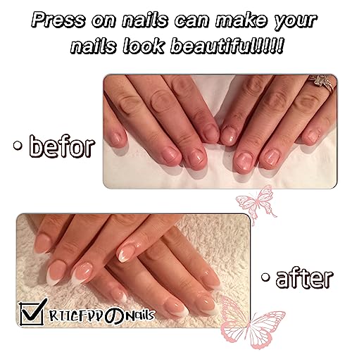 RIICFDD Handmade Duck-Shape Press On Nails - Medium Purple French Bow Variation of M
