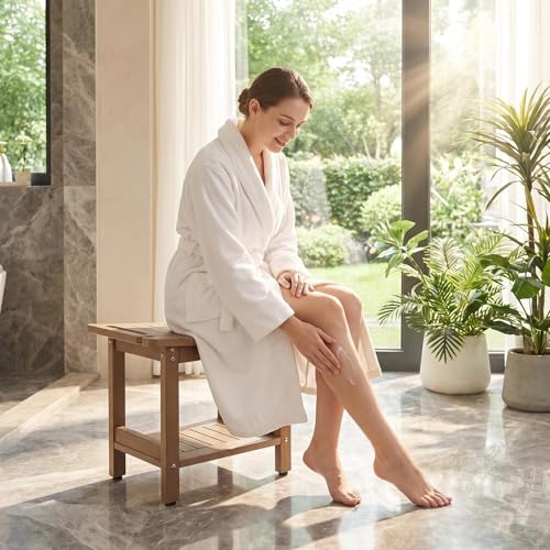 Heavy Duty Shower Bench - Brown Waterproof Poly Lumber Seat, 500 LB Capacity