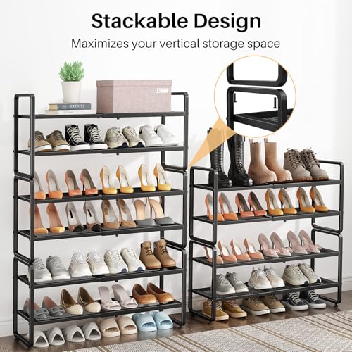 Expandable 4-Tier Metal Shoe Rack for Closet, Entryway & Garage - Black, Variation of 18.5-29.7 Inches