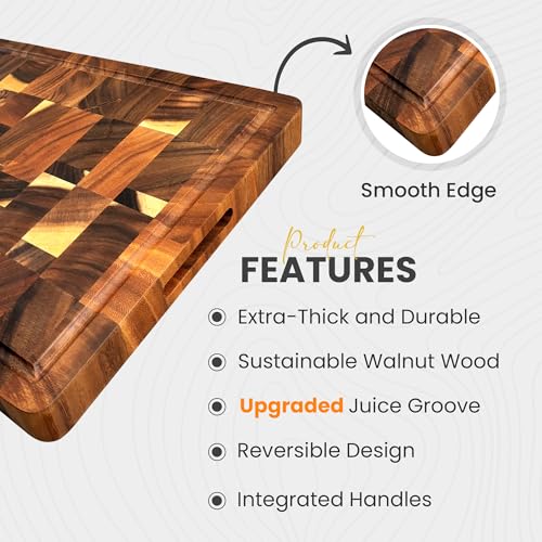 20 x 15 Inch Extra Thick Walnut Wood End Grain Cutting Board with Juice Groove — Heavy-Duty Kitchen Butcher Block, Charcuterie Board, Large Wooden Chopping Surface Variation of THIS listing