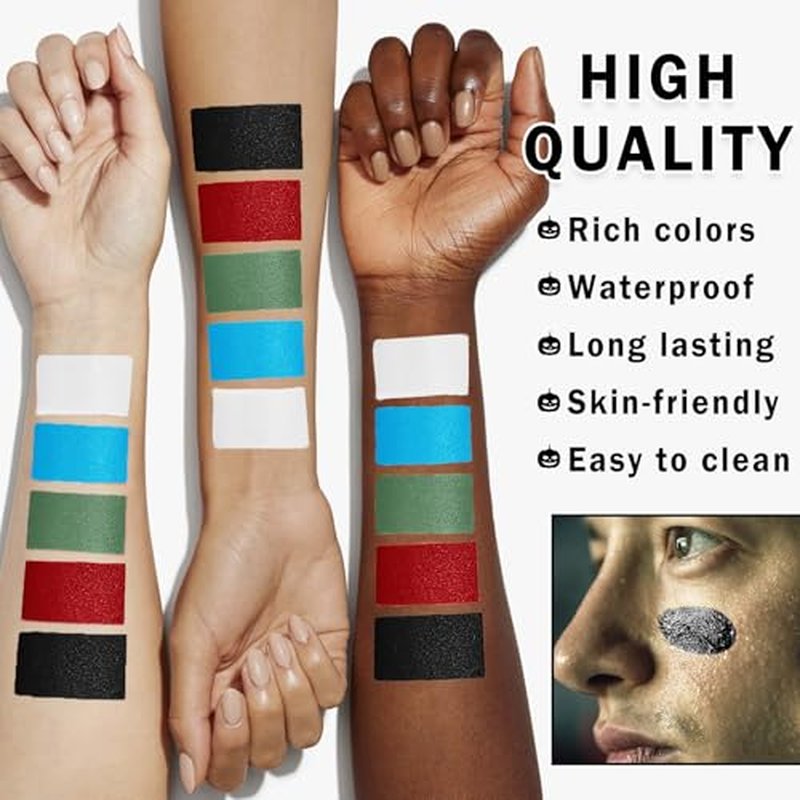 3 Colors Face Body Paint Sticks Professional Eye Black Football Baseball Softball,Highly Pigmented Halloween Facepaint Makeup Kit for Adults and Kids£¨White/Black/Green Eye Black Sticks£©