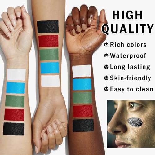 3 Colors Face Body Paint Sticks Professional Eye Black Football Baseball Softball,Highly Pigmented Halloween Facepaint Makeup Kit for Adults and Kids£¨White/Black/Green Eye Black Sticks£©