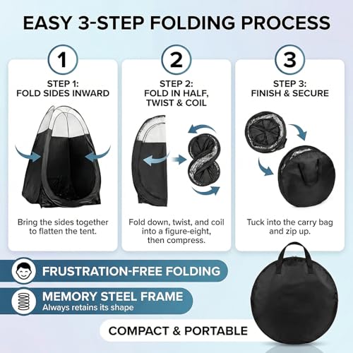 Spray Tan Tent - Portable Pop-Up Tanning Booth with Fan Opening - Black