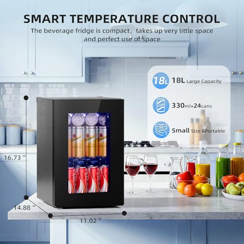 Black Antarctic Star 18L Beverage Refrigerator Cooler 24 Can Mini Fridge with LED Light